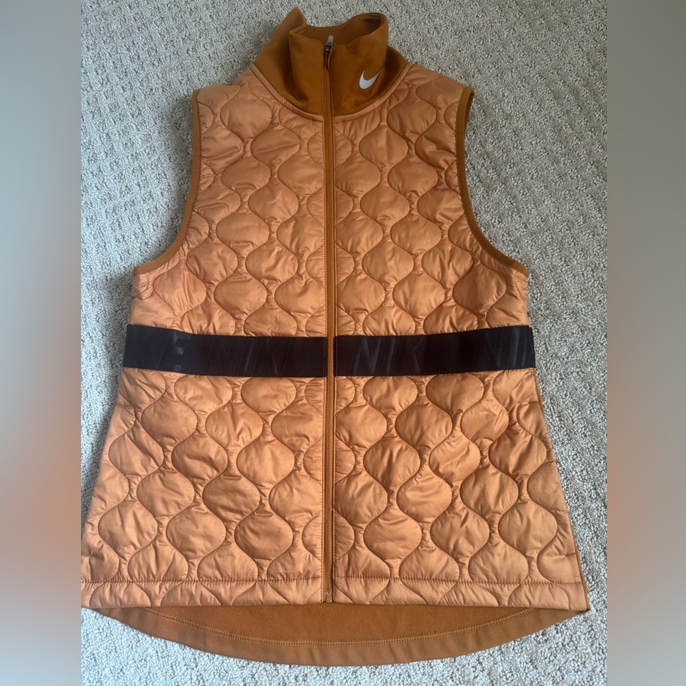Nike Quilted Puffer Vest Orange Brown Zip Front High Neck Women’s Size S